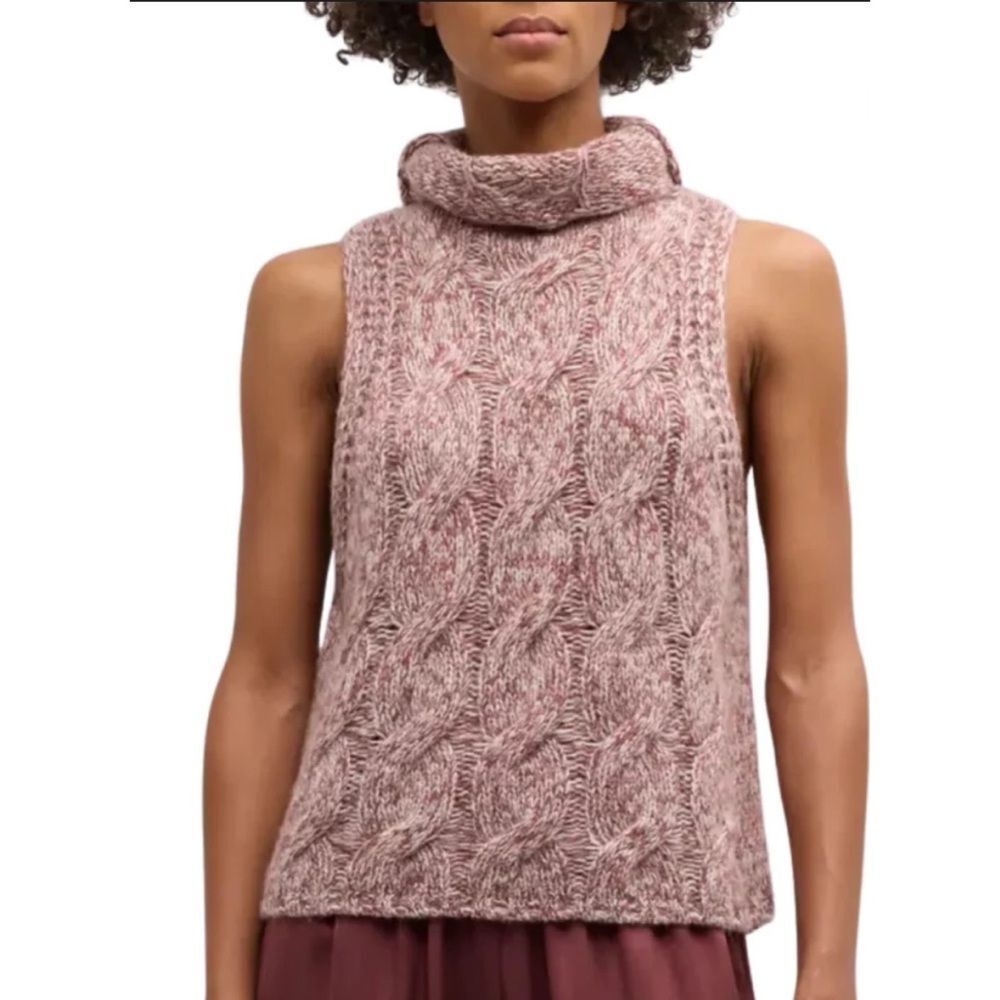 Sablyn Saige Marled Cropped Cashmere Turtleneck in Marled Cimarron Size M